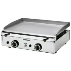 PLANCHA FRY TOP DE GAS DE SOBREMESA - Mod. SPG-601 - Placa lisa de acero - Potencia W 5500 - Superficie de cocción cm L 58,3 x P 39,5 - Dimensiones cm L 60 x P 50,7 x 23,4 h - Norma CE