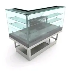 TERMINAL para VITRINA SNACK MIXTA FRÍO ESTÁTICO / CALOR SECO - MOD. BSCSVADTERMDX - Semiacabado, por panelar - CRISTALES ALTOS Y RECTOS - Refrigeración ESTÁTICA - Alimentación monofásica V230/50hz - Potencia W 1032 - Capacidad cm ³ 12,11 - Medidas cm L 15