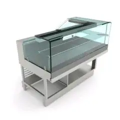 TERMINAL para VITRINA SNACK MIXTA FRÍO ESTÁTICO / CALOR SECO - MOD. BSCSVBDTERMSX115 - Semiacabado, por panelar - CRISTALES BAJOS Y RECTOS en "L" - Refrigeración ESTÁTICA - Alimentación monofásica V230/50hz - Potencia W 1032 - Medidas cm L 152,1 x P 82,8 
