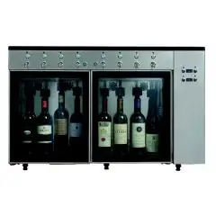 DISPENSADOR DE VINO - Mod. VINO 8 - Plug & Play - Estructura de acero inox AISI 304 - Capacidad: N. 8 botellas colocadas en línea, dos compartimentos de N. 4 botellas cada uno - Alimentación 220/240V/1/50 Hz - Medidas cm L 100,2 x P 35,9 x 64,5 h