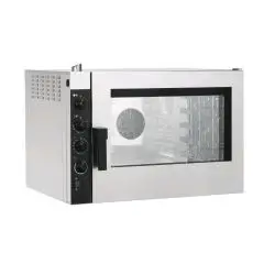 HORNO ELÉCTRICO MIXTO DE CONVECCIÓN Y VAPOR DIRECTO PARA GASTRONOMÍA Y PASTELERÍA - Mod NECE52 - CONTROL ELECTROMECÁNICO - ALIMENTACIÓN TRIFÁSICA 400/3/50 - POTENCIA KW 6,3 - CAPACIDAD: 5 X (GN 1/1 ; 60X40) - Distancia entre bandejas cm 7,4 - Medidas cm A