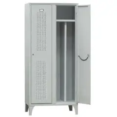 ARMARIO TAQUILLA PARA VESTUARIOS CON SEPARACIÓN LIMPIO SUCIO - CHAPA DE ACERO PERFILADA - ESPESOR 6/10 - MOD. 214/02 - N.2 PUESTOS - N.2 PUERTAS BATIENTES CON VENTILACIÓN AUMENTADA - ESTANTE SUPERIOR - PORTAPARAGUAS - PORTADOCUMENTOS - MEDIDAS cm A 100 x 