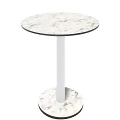 Mesa con tapa redonda - acabado blanco Karara - columna blanca - Modelo 227-HPR-403 - con base H 73 cm
