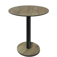 Mesa con tapa redonda - acabado en madera azul - Columna negra - Modelo 227-HPR-403 - con base H 73 cm