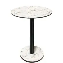 Mesa con tapa redonda - acabado blanco Karara - Columna negra - Modelo 227-HPR-403 - con base H 73 cm