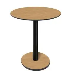Mesa con tapa redonda - acabado urbano de teca - Columna negra - Modelo 227-HPR-403 - con base H 73 cm