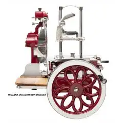 CORTADORA DE FIAMBRES DE VOLANTE CON RUEDA DE FLORES - Mod. 35VL - Cuchilla Ø 350 - Corte útil mm 270x240 - Afilador fijo - Dimensiones cm L 64 x P 93 x 80 H - Homologación CE