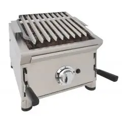 Barbacoa de GAS de piedra volcánica - Mod 40BAR - Potencia 5,5 kw - Parrilla pavonada (AxF) 302x396 mm - Quemadores n 2 - Dimensiones A 385 x F 587 x H 364 mm - Peso 25 kg