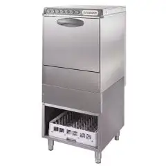 LAVAVAJILLAS PROFESIONAL DE ACERO INOX AISI 304 18/10 - MOD. 4SB - ALIMENTACIÓN TRIFÁSICA - PASO ÚTIL ALTURA MÁXIMA cm 37 - CESTA CUADRADA cm 50 x 50 - CICLO 120" / 240" - Medidas totales cm A 59,4 x F 63,7 x h 132