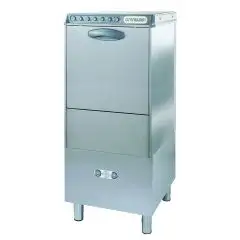 LAVAVAJILLAS PROFESIONAL DE ACERO INOX AISI 304 18/10 - MOD. 4SC - ALIMENTACIÓN TRIFÁSICA - PASO ÚTIL ALTURA MÁXIMA cm 47 - CESTA CUADRADA cm 50 x 62 - CICLO 120" / 240" - Medidas totales cm A 59,4 x F 75,3 x h 143,4