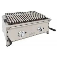 Barbacoa de GAS de piedra volcánica - Mod 70BAR - Potencia 11 kw - Parrilla pavonada (AxF) 610x396 mm - Quemadores n 4 - Dimensiones A 692 x F 587 x H 364 mm - Peso 39 kg