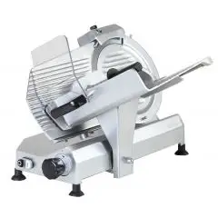 CORTADORA DE FIAMBRES POR GRAVEDAD CON TRANSMISIÓN POR CORREA - Mod AF300GRL - Alimentación MONOFÁSICA o TRIFÁSICA - Cuchilla Ø 300 - Corte útil de mm 300x220 - Homologación CE