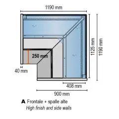 Pantalla neutra &aacute;ngulo 90&deg; AA FA (abierta) con cristal recto - Ductible - Potencia de iluminaci&oacute;n W 20 - Dimensiones cm L 119 x P 90 x H 126