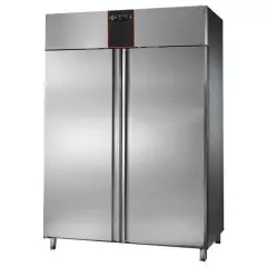 ARMARIO FRIGORÍFICO EN ACERO INOX AISI 304 - VENTILADO - Mod CH14RMMTN - GASTRONORM 2/1 - CAPACIDAD LT 1400 - N 2 PUERTAS - CON PARADA DE VENTILACIÓN - TEMPERATURA 0° +10°C - Medidas cm L 142 x P 80 x h 210
