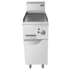 FRY TOP A GAS CON PLACA ACANALADA EN INOX - Mod. CV7I4IHD - COMPARTIMIENTO CON PUERTA BATIENTE - Potencia kW 7 - Medidas cm L 40 X F 70 X H 108,5 - Homologación CE