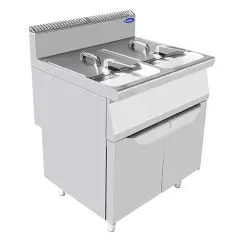 FREIDORA A GAS - LÍNEA COOK - Mod. CV7I8HH - N. 2 CUBAS LT. 16 + 16 DE ACEITE - COMPARTIMIENTO CON PUERTAS BATIENTES - Potencia kW 26 - Medidas cm L 80 X F 70 X H 108,5 - Homologación CE