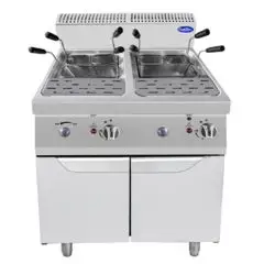 CUECEPASTAS A GAS - Mod. CV7I8RH - N. 2 CUBAS LT. 24 + 24 - COMPARTIMIENTO CON PUERTAS BATIENTES - Potencia kW 20 - Medidas cm L 80 X F 70 X H 108,5 - Homologación CE