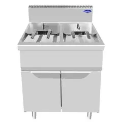 FREIDORA A GAS - LINEA COOK - Mod. CV9I8HH - N. 2 CUBAS LT. 21 + 21 DE ACEITE - COMPARTIMIENTO CON PUERTAS BATIENTES - Potencia kW 34 - Medidas cm L 80 X P 90 X H 114 - Homologación CE