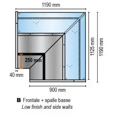 Pantalla refrigerada 90&deg; Esquina AA FB (Abierta) con cristal recto - Conducto - Dimensiones cm L 119 x P 90 x H 126