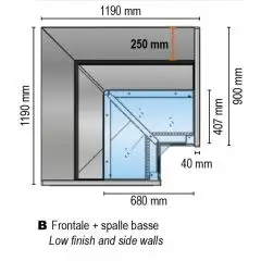Pantalla refrigerada 90&deg; CA FB (cerrada) con cristal recto - Conducto - Dimensiones cm L 118,8 x P 89,8 x H 126
