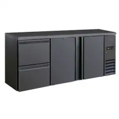 NEVERA DE RETRO BAR PARA BEBIDAS - Mod DD 322 UF - Temperatura 0°/+10°C - Capacidad lt. 482 - Alimentación monofásica V220/1 - Potencia W 320 - Medidas cm. L 200,2 x P 51,3 x h 86 - Peso Kg. 106