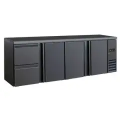 NEVERA DE RETRO BAR PARA BEBIDAS - Mod. DD 423 UF - Temperatura 0°/+10°C - Capacidad lt. 586 - Alimentación monofásica V220/1 - Potencia W 320 - Medidas cm. L 254,2 x P 51,3 x h 86 - Peso Kg. 123