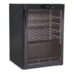 EXPOSITOR REFRIGERADO PARA VINOS - Mod. G-BJ118 - Capacidad de botellas N. 24 de 0,75 Lt - Temperatura diferenciada en cada estante - Temperatura +5/+18 °C - Potencia W 77 - Alimentación monofásica 230V/1/50Hz- Dimensiones cm L 60 x P 60,3 x 86 h - CE
