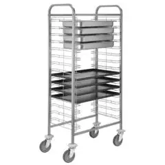 CARRO BANDEJERO GN y 60X40 - MOD. CA165 - Estructura en acero inoxidable - Guías de alambres de acero cromado - Capacidad N. 10/15 cubetas GN 1/1 (cm 53x32,5) o N. 10/15 bandejas 60x40 (según el modelo)