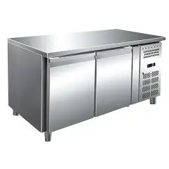 MESA REFRIGERADA DE ACERO INOX AISI 304 - VENTILADO - Mod. ECZ2100TN - GASTRONORM 1/1 (cm 53 x 32,5) - N. 2 PUERTAS - CAPACIDAD Lt 314 - TEMPERATURA -2°/+8°C - Dim. cm. L 136 x P 70 x h 86 - CE