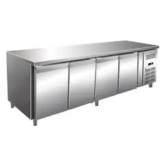 MESA REFRIGERADA DE ACERO INOX AISI 304 - VENTILADO - Mod. ECZ4100BT - GASTRONORM 1/1 (cm 53 x 32,5) - N. 4 PUERTAS - CAPACIDAD Lt 616 - TEMPERATURA -10°/-20°C - Dim. cm. L 223 x P 70 x h 86 - CE