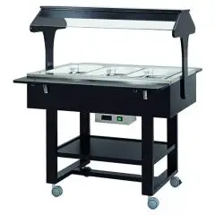 CARRO CALIENTE BAÑO MARÍA - MOD. CL2774 - Estructura de contrachapado de abedul - Temperatura +30°/+90°C - Cúpula de plexiglás - Capacidad N° 3 GN 1/1 H 15 cm - Alimentación 230V/1/50Hz - Medidas cm L 111 x P 112 x H 141