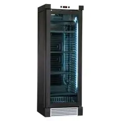 VITRINA REFRIGERADA PARA VINOS - Mod. ENY 420 N BLACK - ESTÁTICO - TEMPERATURA °C +4/+18 - N. 1 PUERTA ACRISTALADA - ESTRUCTURA EN MADERA DE FRESINO NEGRO - ALIMENTACIÓN 220/50Hz MONOFÁSICA - Medidas cm L 65,5 x P 63,5 x H 188