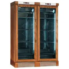 VITRINA REFRIGERADA PARA VINOS - Mod ENY 820 N NM - ESTÁTICO - TEMPERATURA °C +4/+18 - N. 2 PUERTAS ACRISTALADAS - ESTRUCTURA EN MADERA COLOR NOGAL - Potencia W 244 - ALIMENTACIÓN 220/50Hz MONOFÁSICA - Medidas cm L 131,5 x P 67,5 x H 188