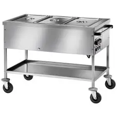 CARRO TÉRMICO BAÑO MARÍA - MOD. TD - Estructura de acero inox - Cubetas a doble pared con grifo - Termostato  ajustable +30°/+90°C - Alimentación V230 50/60 Hz