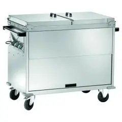 CARRO TERMICO BAÑO MARÍA - MOD. TD 2 - Estructura de acero inoxidable - Tanque de doble pared con grifo - Termostato ajustable +30°/+90°C - Alimentación 230V/1/50-60Hz