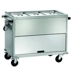 CARRO TERMICO BAÑO MARÍA - MOD. TD 3 - Estructura de acero inoxidable - Tanque de doble pared con grifo - Termostato ajustable +30°/+90°C - Alimentación 230V/1/50-60Hz