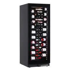 VITRINA REFRIGERADA PARA VINOS - Mod. EY160I1VD NL - VENTILADA - TEMPERATURA °C +2/+20 - N. 1 PUERTA ACRISTALADA - ESTRUCTURA DE CHAPA BARNIZADA EN NEGRO - CAPACIDAD LORDA Lt. 386 - Potencia W 130 -MONOFASE - Medidas cm L 59,5 x P 69 x H 160