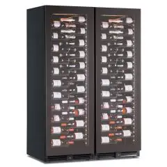 VITRINA REFRIGERADA PARA VINO - Mod EY355I2VD NL - VENTILADA - 2 ZONAS DE TEMPERATURA +2°/+20°C / +2°/+ +20°C - 2 PUERTAS DE VIDRIO - Estructura de lámina pintada de negro - Capacidad bruta de 876 litros - Potencia de 260 W - Alimentación 220/50Hz monofás