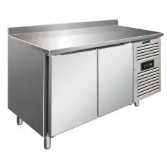 MESA REFRIGERADA CON PETO DE ACERO INOX AISI 304 - VENTILADO - Mod CXF2200BT - GASTRONORM 1/1 (cm 53 x 32,5) - N. 2 PUERTAS - CAPACIDAD Lt 313,5 - TEMPERATURA -18°/-22°C - Dim. cm. L 136 x P 70 x h 96