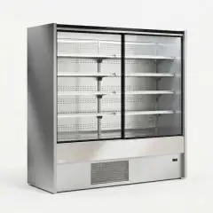 EXHIBICI&Oacute;N DE PARED REFRIGERADA DE AUTOSERVICIO - REFRIGERACI&Oacute;N VENTILADA - TEMPERATURA &deg;C +0/+2 - ADECUADA PARA BEBIDAS, PRODUCTOS L&Aacute;CTEOS Y PRODUCTOS PREENVASADOS - MOD. CHAMONIX 4P CP - PUERTAS CORREDERAS - 4 ESTANTER&Iacute;AS
