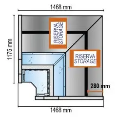 Panel de visualizaci&oacute;n refrigerado &aacute;ngulo 90&deg; AC (cerrado) con puertas de reserva con vidrio curvo