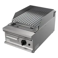 PARRILLA DE PIEDRA VOLCÁNICA A GAS DE SOBREMESA - MOD. G7DU1DD - Potencia kW 8 - Medidas: cm A 40 x F 70 x H 27 - Homologación CE
