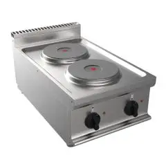 COCINAS ELÉCTRICAS DE SOBREMESA - MOD. G7GWEV2DD - N. 2 planchas redondas - Potencia kW 5,2 - Medidas: cm A 40 x F 70 x H 27 - Homologación CE