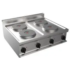 COCINAS ELÉCTRICAS DE SOBREMESA - MOD. G7GWEV4DD - N. 4 planchas redondas - Potencia kW 10,4 - Medidas: cm A 80 x F 70 x H 27 - Homologación CE