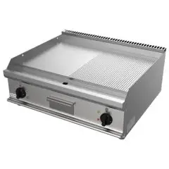 PLANCHA FRY TOP ELÉCTRICA DE SOBREMESA - MOD. G7NUP2DDO - N. 2 zonas de cocción - PLANCHA 1/2 LISA 1/2 RAYADA - Potencia kW 10,8 - Medidas: cm A 80 x F 70 x H 25 - Homologación CE