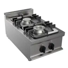COCINA A GAS DE SOBREMESA - MOD. G7GWRG2DD2M - N. 2 fuegos - Potencia kW 9 - Medidas: cm A 35 x F 70 x H 27 - Homologación CE