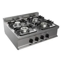 COCINA A GAS DE SOBREMESA - MOD. G7GWRG4DD4M - N. 4 fuegos - Potencia kW 18 - Medidas: cm A 70 x F 70 x H 27 - Homologación CE