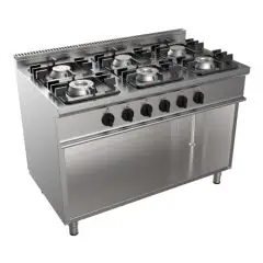 COCINA A GAS 6 FUEGOS - MOD. G7NURG6DC3M3G - Armario abierto - Potencia kW 36 - Medidas: cm A 120 x F 70 x H 85 - Homologación CE