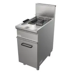 FREIDORA A GAS - LÍNEA EASY - MOD. G7JUM2V8 - N. 2 cubas Lt. 8 + 8 de aceite - Potencia kW 11,6 - Medidas: cm A 40 x F 70 x H 85 - Homologación CE