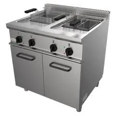 FREIDORA ELÉCTRICA - LÍNEA EASY - MOD. G7JYM2V17 - N. 2 cubas Lt. 17 + 17 de aceite - Potencia kW 33 - Medidas: cm A 80 x F 70 x H 85 - Homologación CE